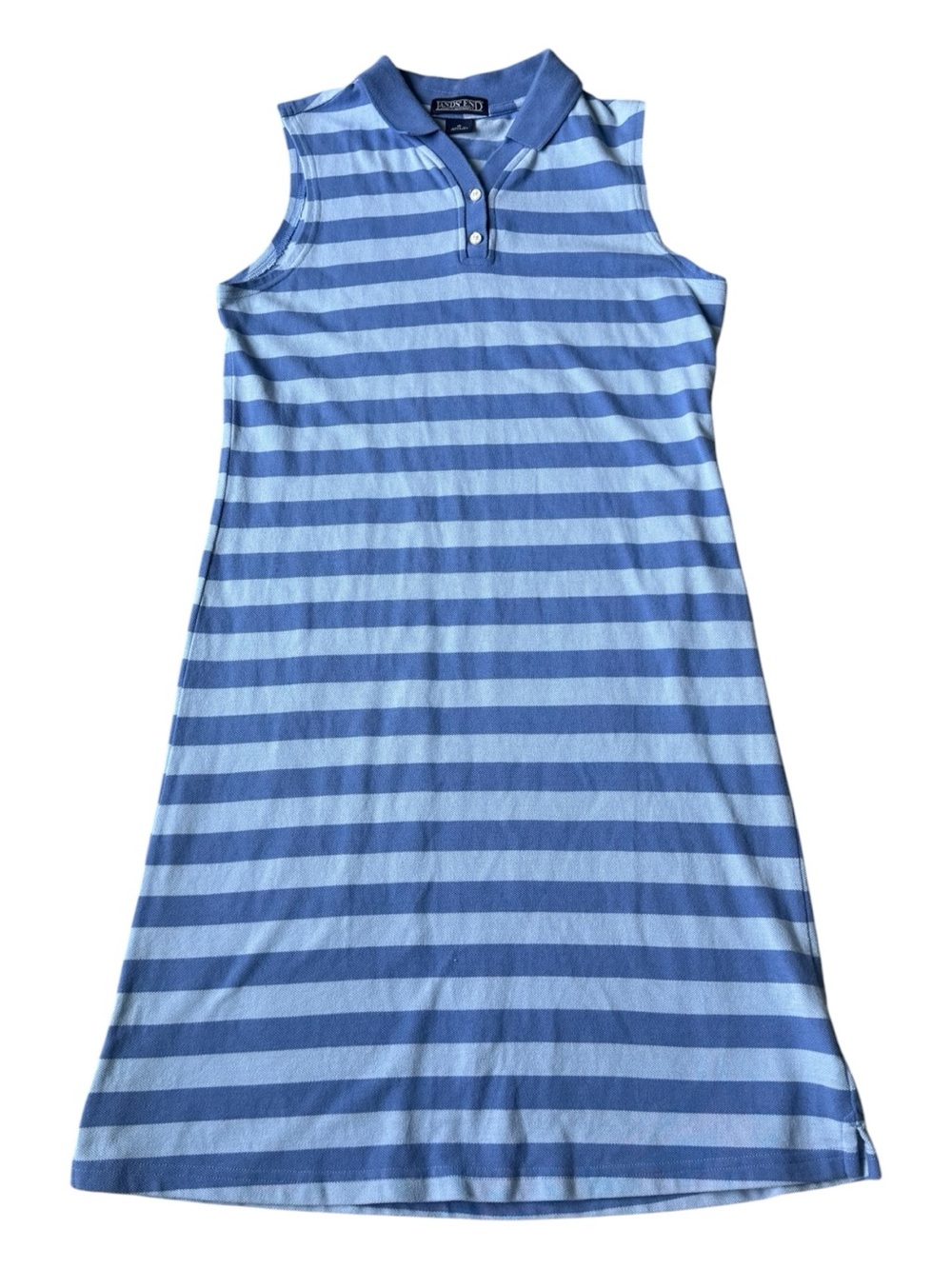 Lands’ End Sleeveless Polo Stripe Dress - Sky & True Blue
